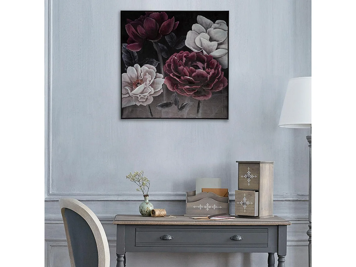 Tableau Toile murale encadrée peinte Fleurs 57 x 57 cm