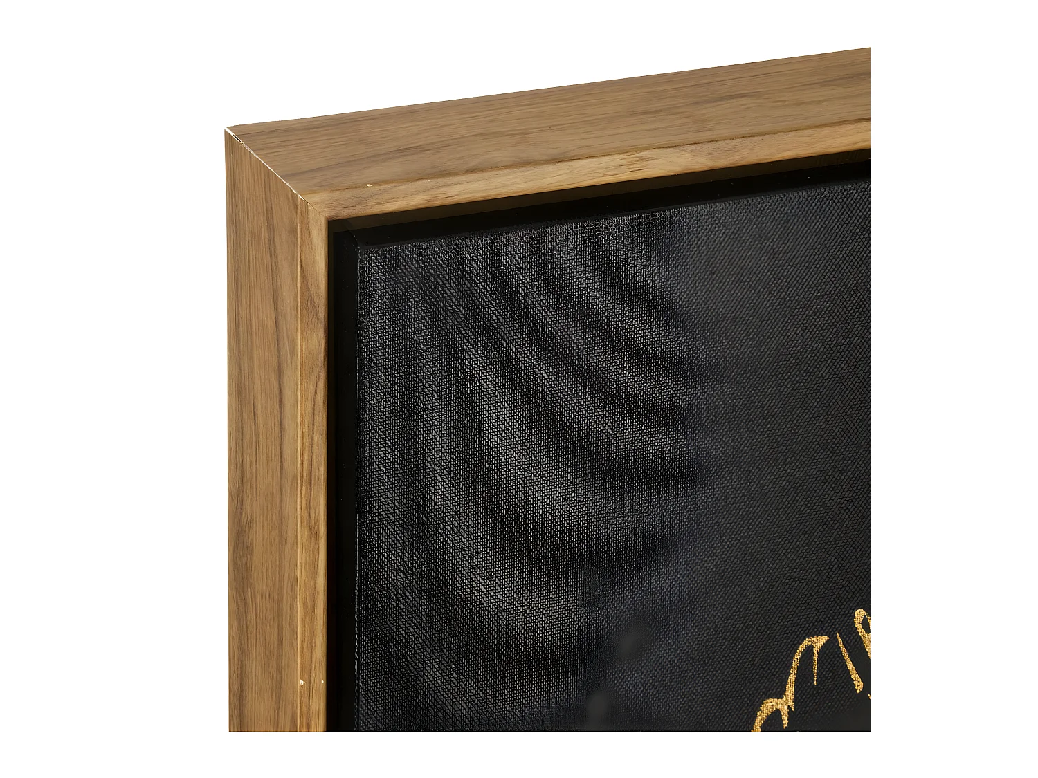 Toile peinte avec plumes dorées et cadre effet bois 78 x 78 cm