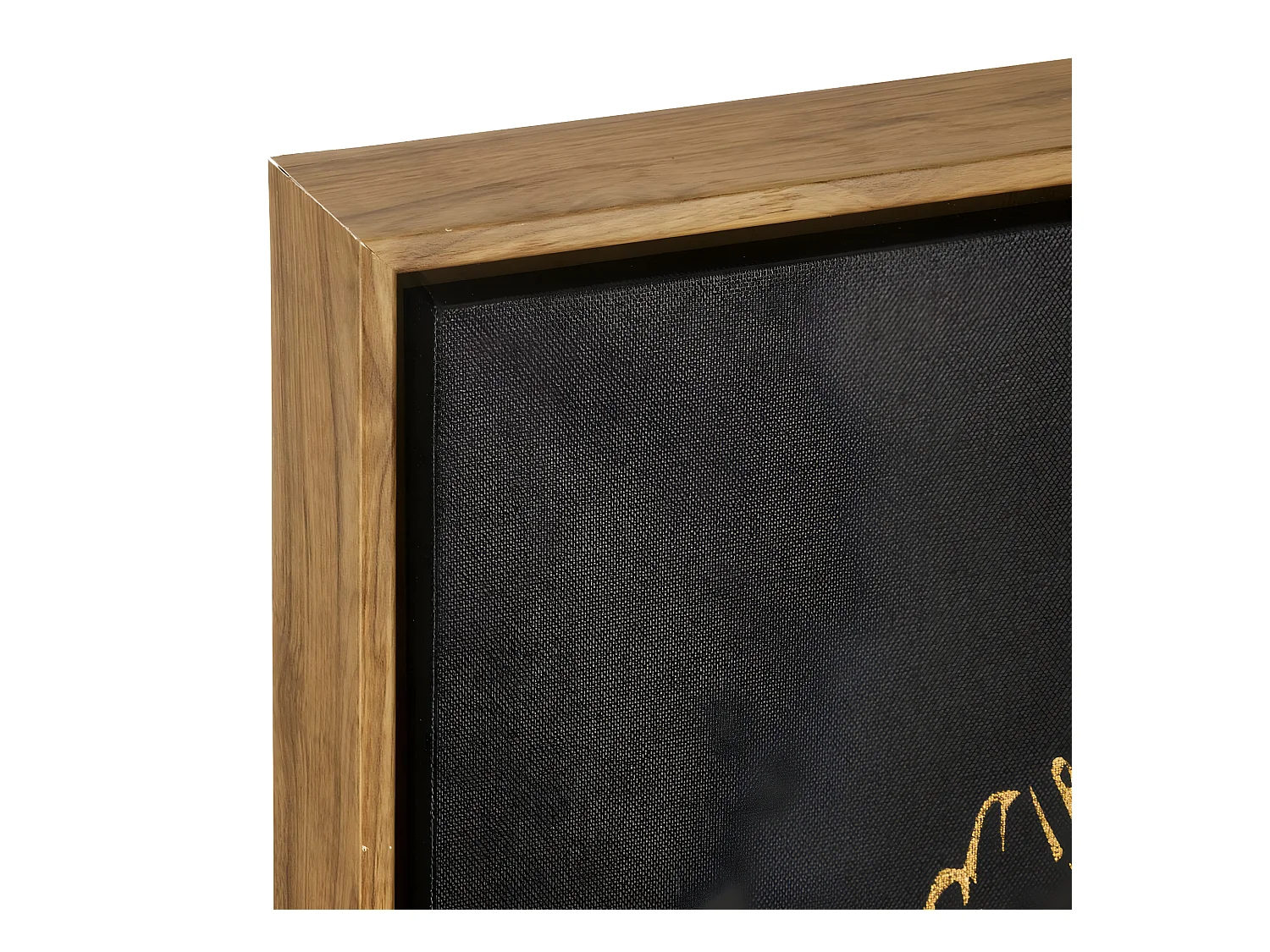 Toile peinte avec plumes dorées et cadre effet bois 78 x 78 cm