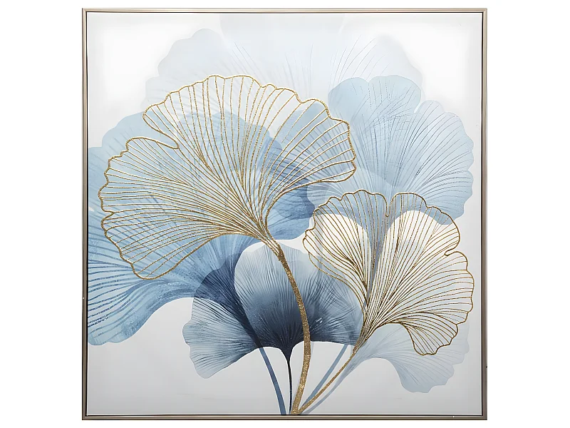 Tableau Toile murale encadrée imprimée Ginko avec relief 58 x 58 cm
