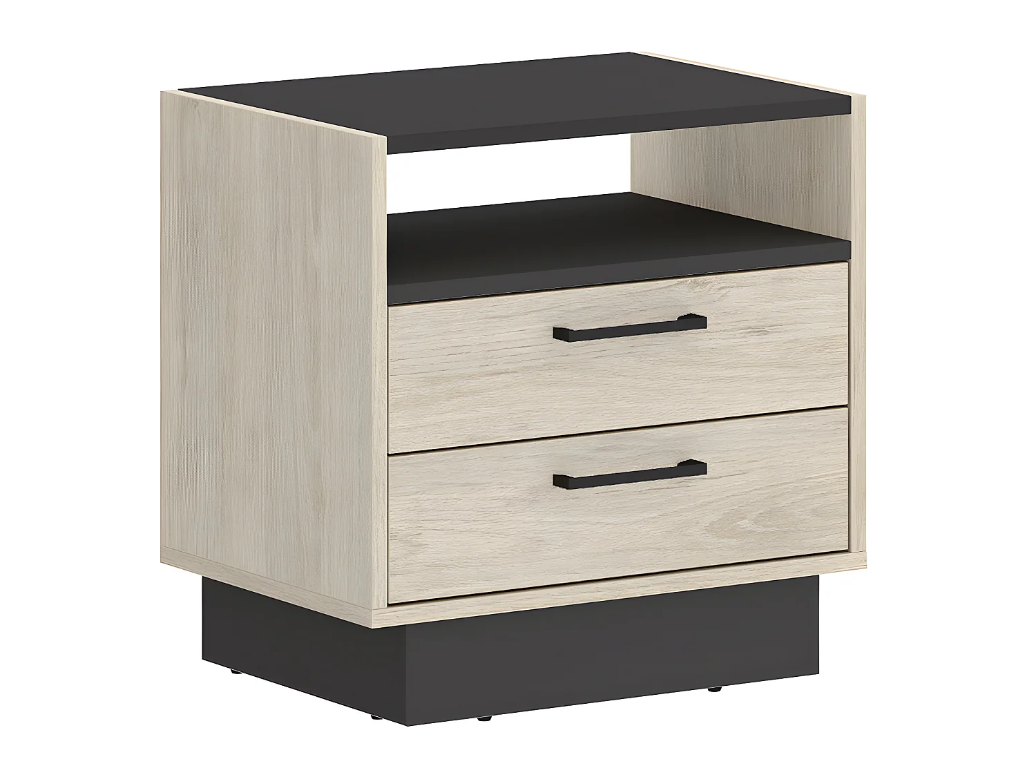 Bett mit Kopfteil, Stauraum & Schubladen + Nachttische - 140 x 190 cm - Holzfarben & Anthrazit - LEANDRE