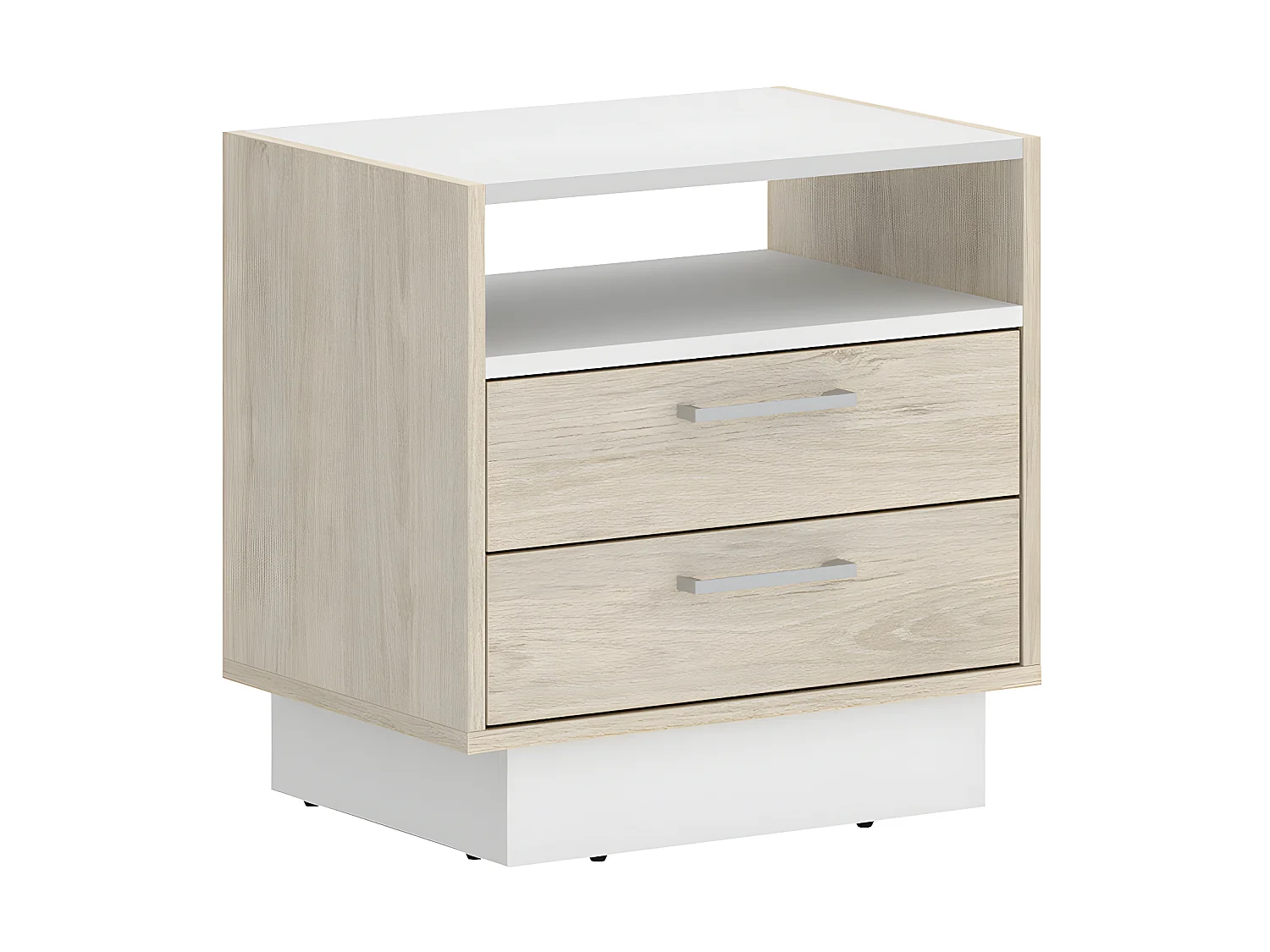 Cama con cabecero con compartimentos y cajones - 160 x 200 - Color: natural y blanco + Mesas de noche - LEANDRE