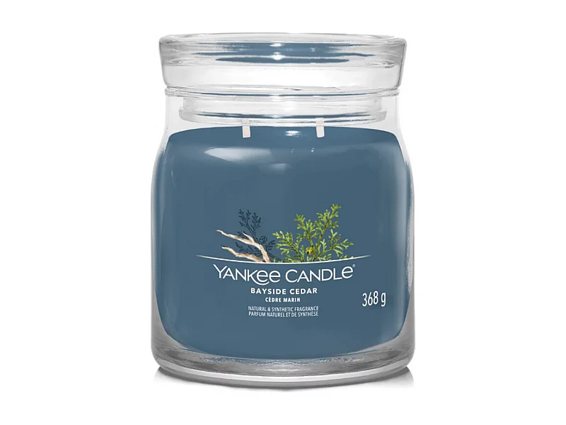 Geurkaars in medium pot, Bayside Cedar, blauw 368 gr, Signature