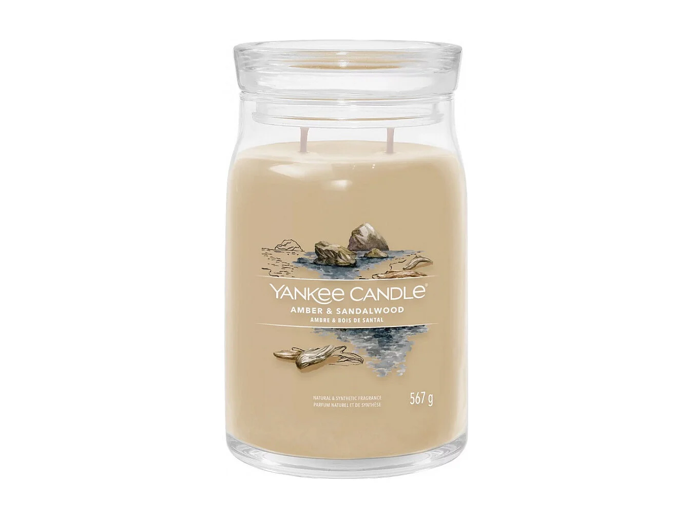 Vela perfumada em frasco grande, Amber & Sandalwood, bege 567 gr, Signature