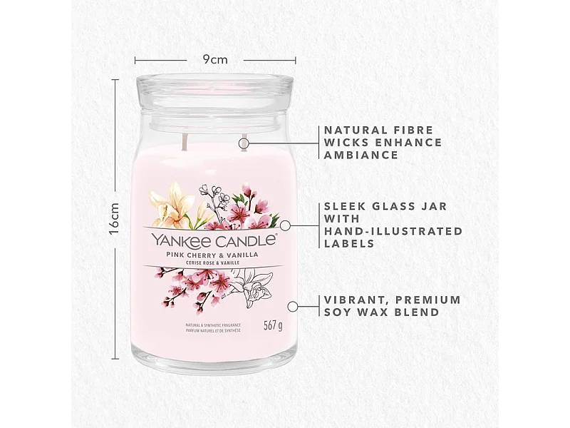 Bougie signature cerise rose et vanille grand modèle