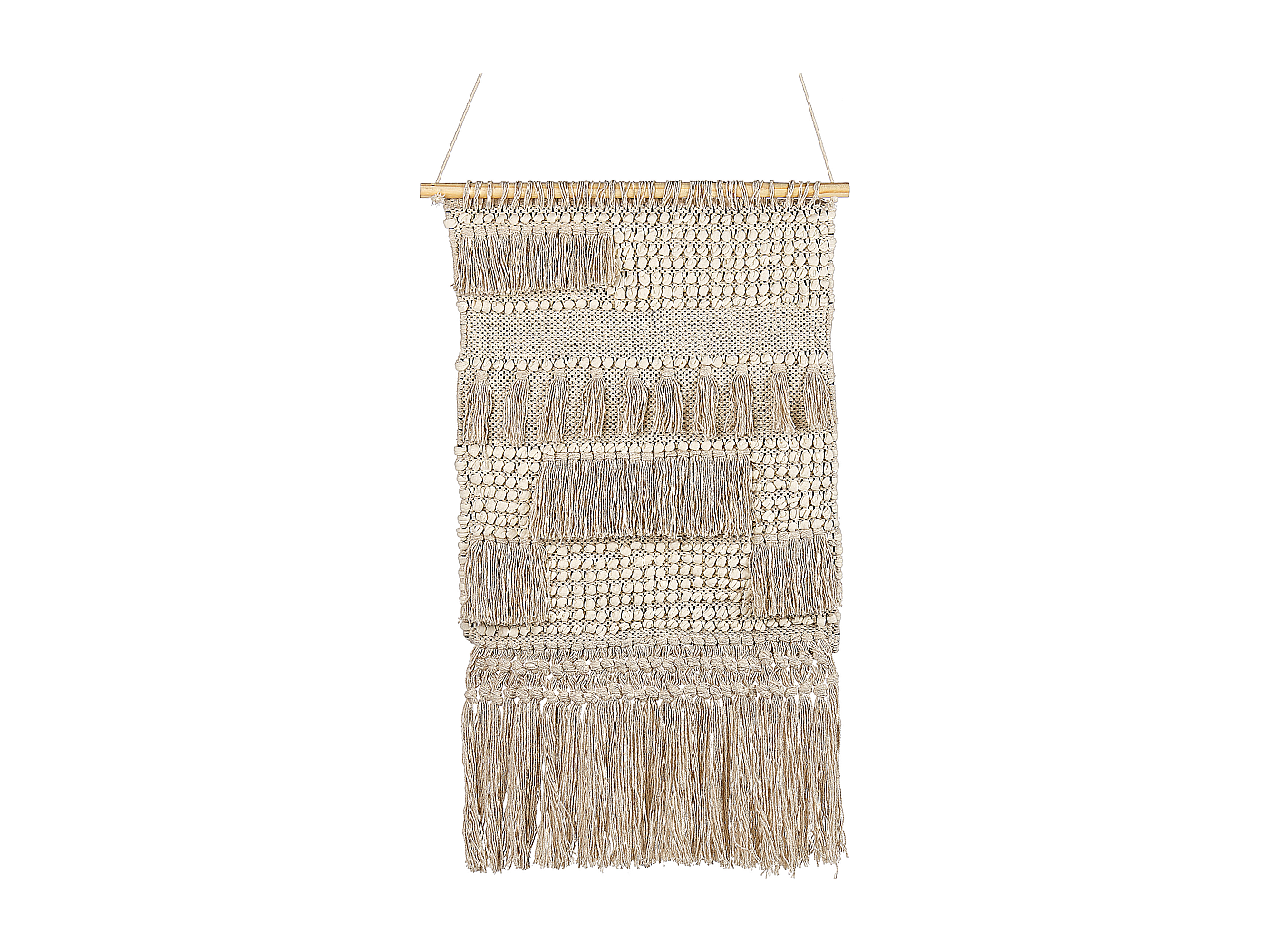 Arazzo Macramè Fatto A Mano Con Nappe Verdi E Perline Legno - Decorazione Parete Boho 40x94 Cm