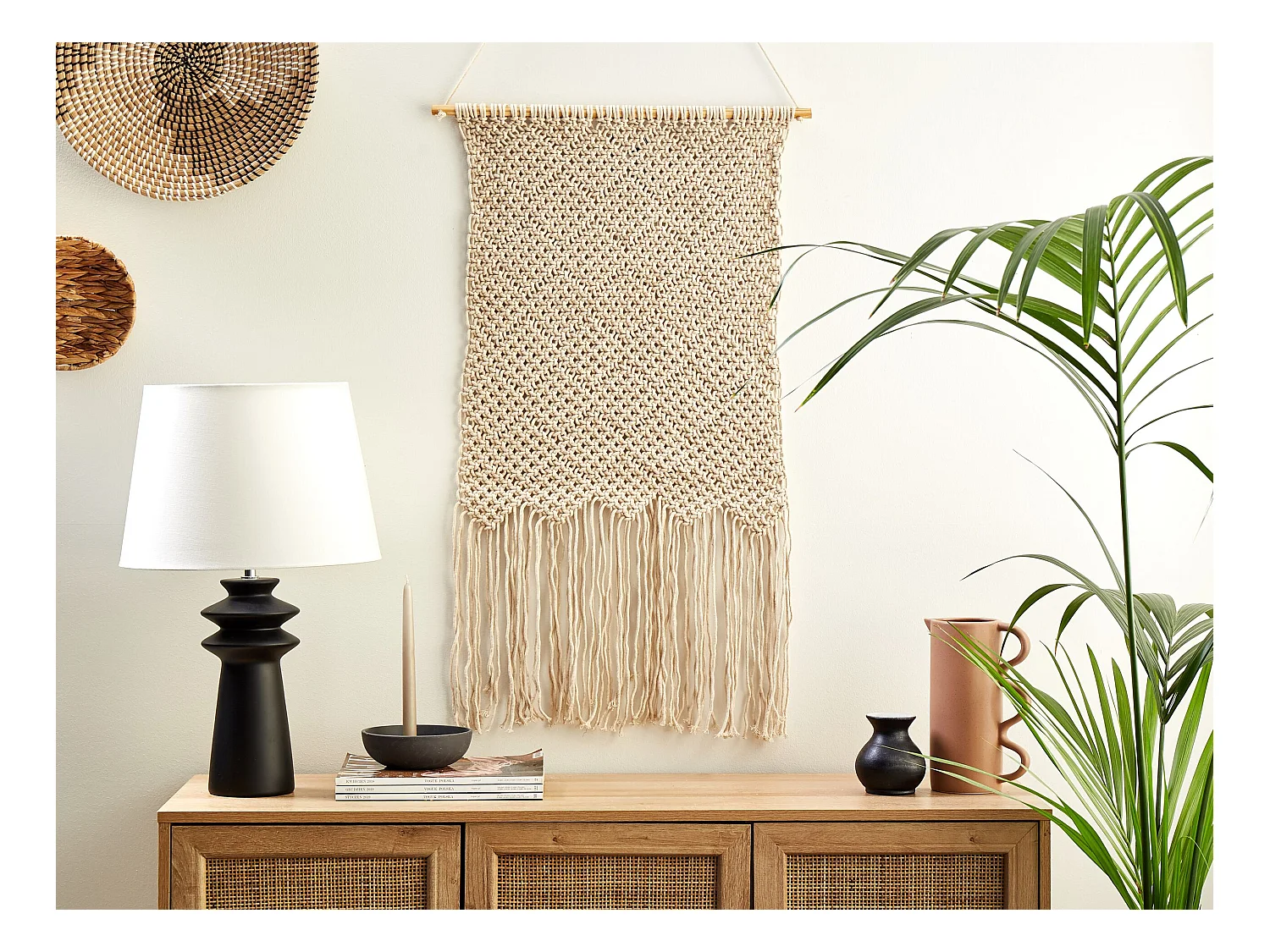 Stoffen wanddecoratie OKARA Katoen 126 cm Beige