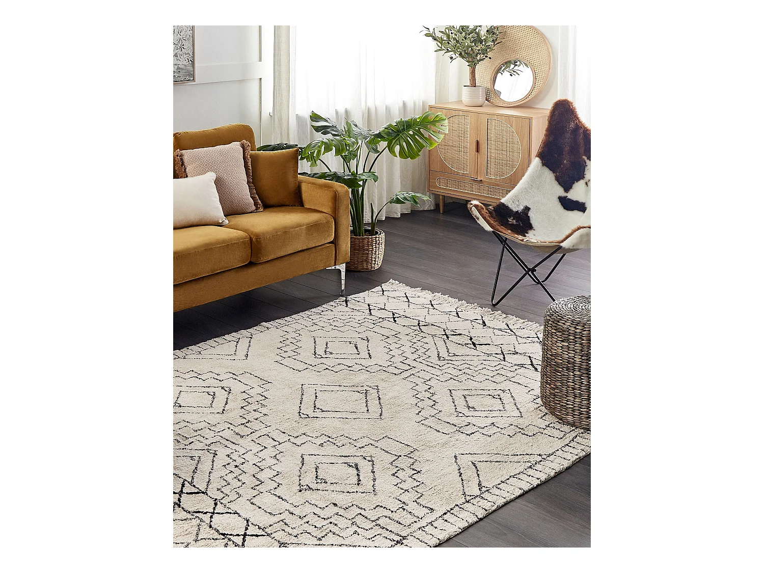 Alfombra de algodón beige/negro 160 x 230 cm ZEYNE