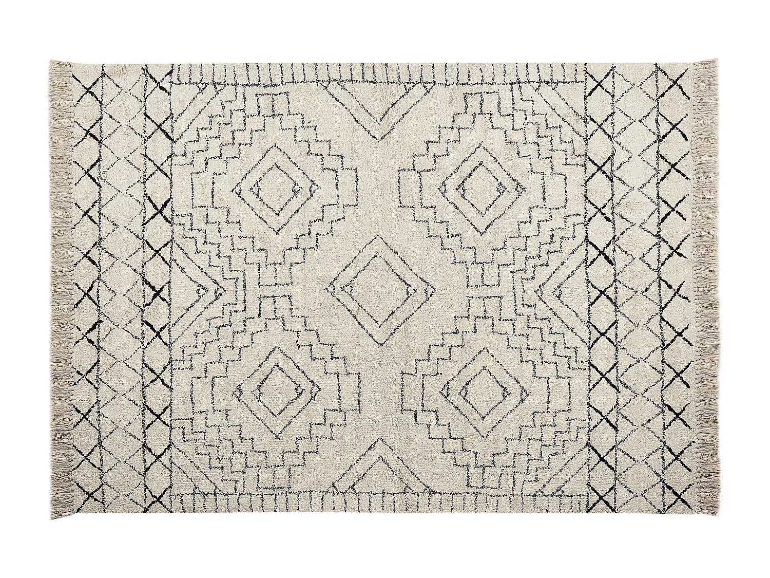 Baumwollteppich Beige und Schwarz Aztekenmuster Modern Vintage 160 x 230 cm Zeyne