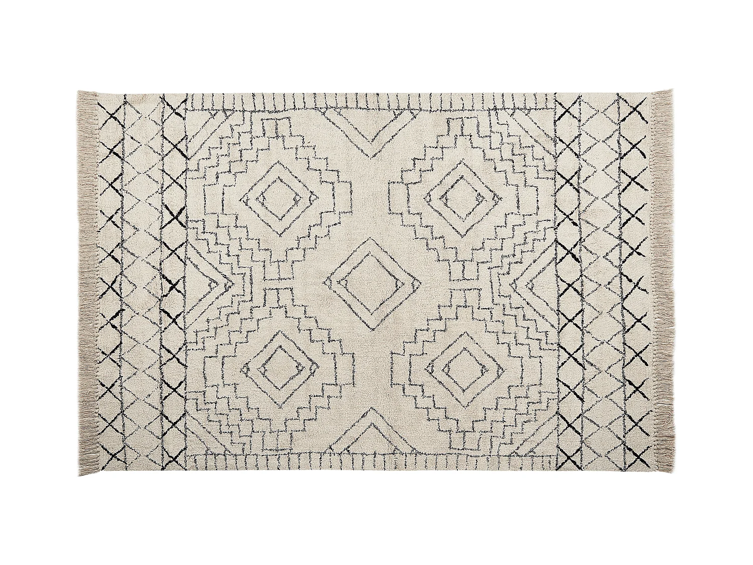 Baumwollteppich Beige und Schwarz Aztekenmuster Modern Vintage 140 x 200 cm Zeyne