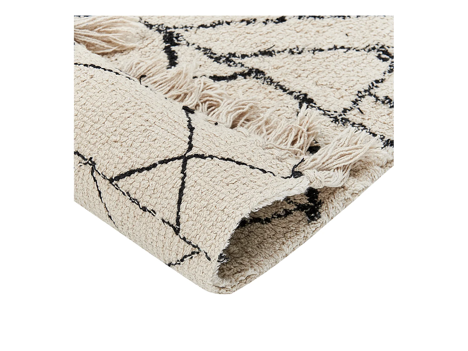 Baumwollteppich Beige und Schwarz Aztekenmuster Modern Vintage 140 x 200 cm Zeyne