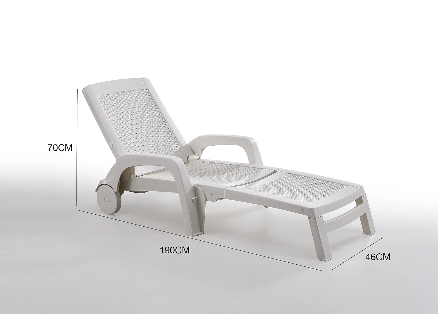 Bain au soleil Dmat, Bain au soleil de jardin réglable avec accoudoirs, Chaise longue d'extérieur, 100% Made in Italy, 190x46h70 cm, Blanc