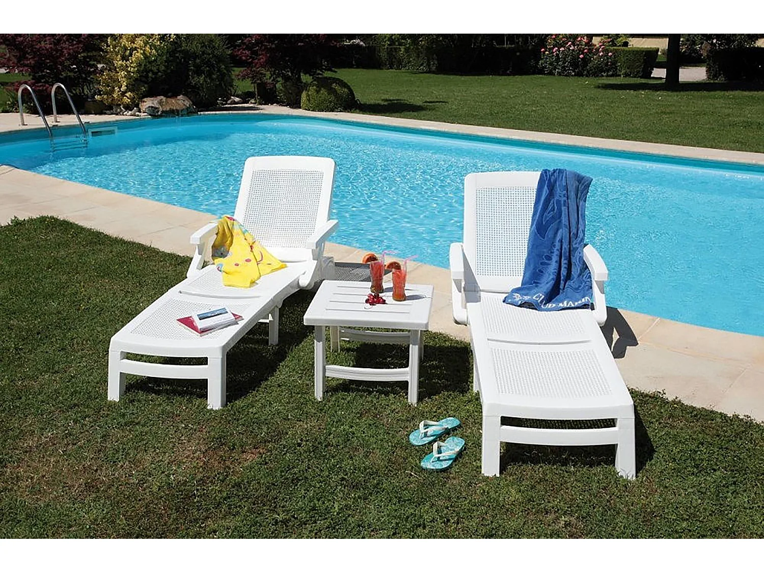 Bain au soleil Dmat, Bain au soleil de jardin réglable avec accoudoirs, Chaise longue d'extérieur, 100% Made in Italy, 190x46h70 cm, Blanc