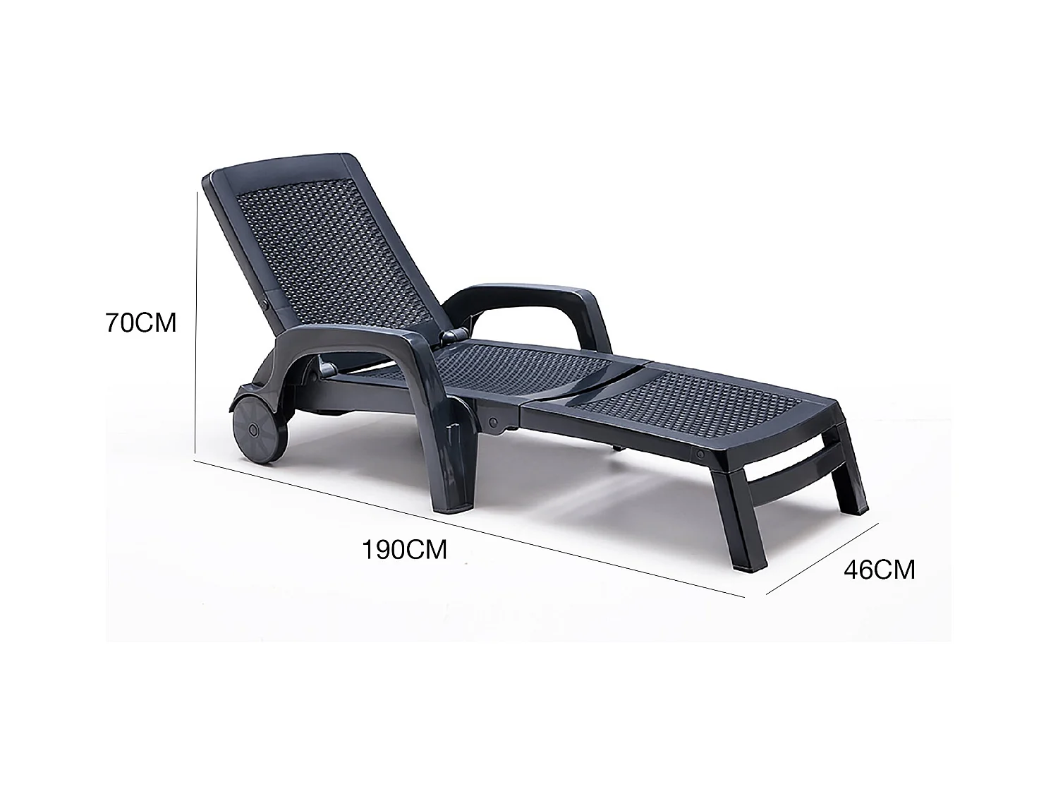 Dmat ligstoel, Verstelbare tuinligstoel met armleuningen, Buitenligstoel, 100% Made in Italy, 190x46h70 cm, Antraciet