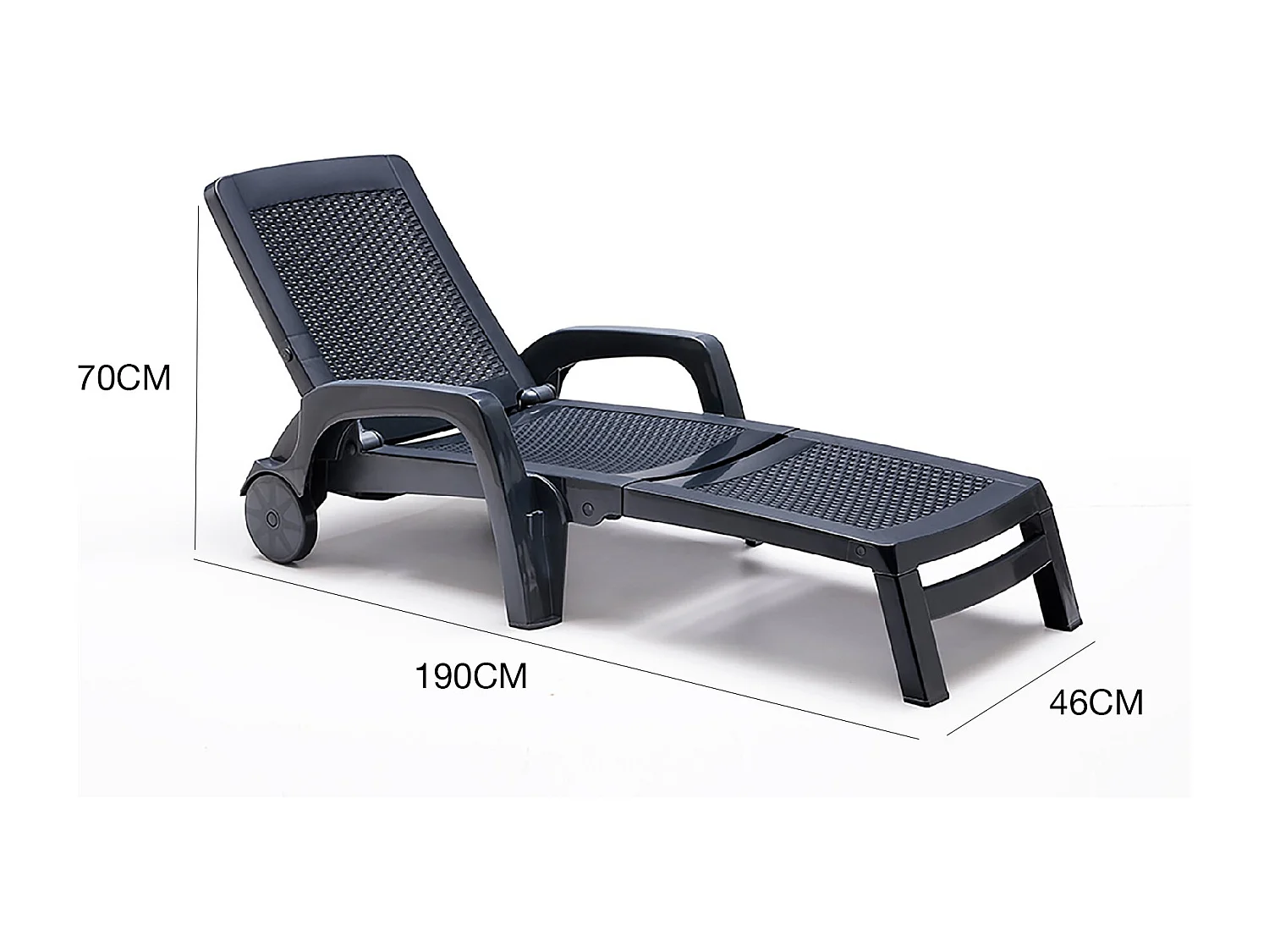 Cama de sol Dmat, Cama de sol de jardín ajustable con reposabrazos, Tumbona de exterior, 100% Made in Italy, 190x46h70 cm, Antracita