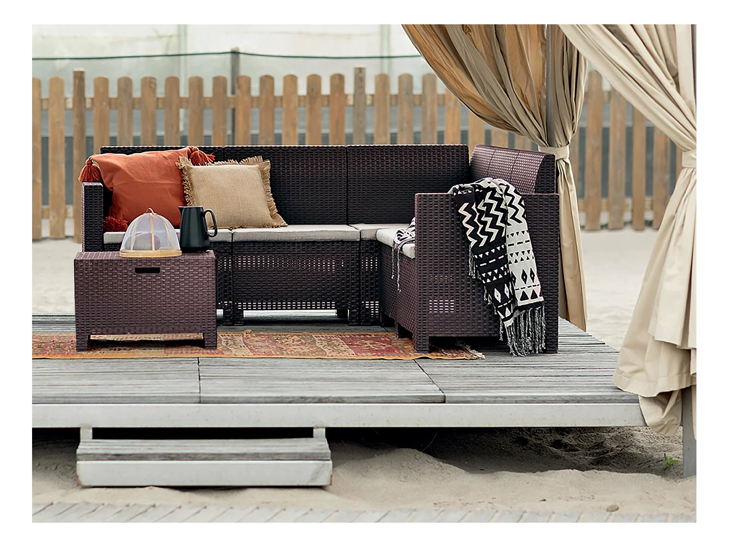 Dcorre loungeset voor buiten, Tuinset met kussens, Loungeset voor binnen en buiten met rotaneffect, 100% Made in Italy, Bruin