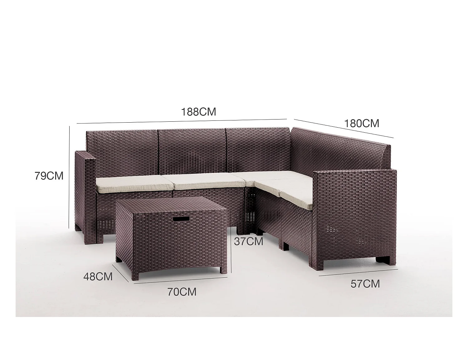 Dcorre loungeset voor buiten, Tuinset met kussens, Loungeset voor binnen en buiten met rotaneffect, 100% Made in Italy, Bruin