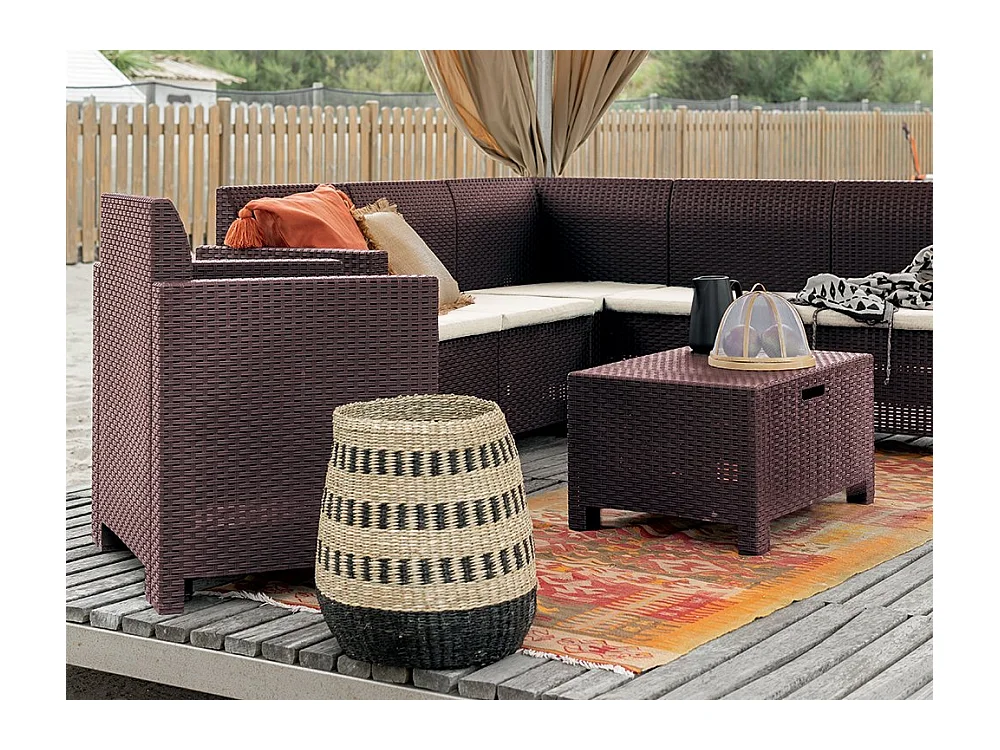 Dcorre loungeset voor buiten, Tuinset met kussens, Loungeset voor binnen en buiten met rotaneffect, 100% Made in Italy, Bruin