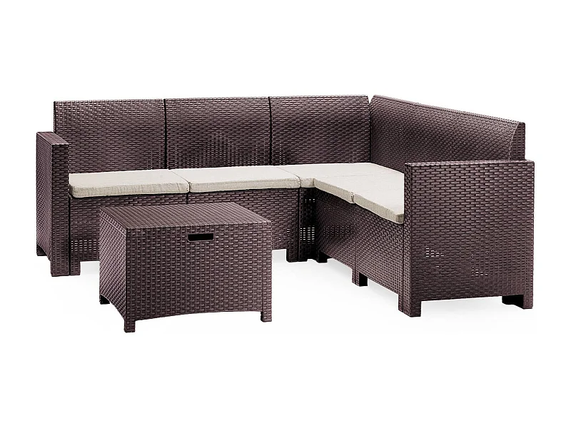 Dcorre loungeset voor buiten, Tuinset met kussens, Loungeset voor binnen en buiten met rotaneffect, 100% Made in Italy, Bruin