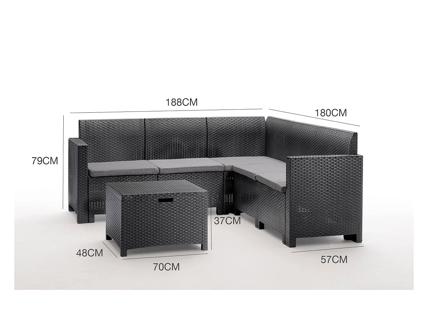 Conjunto de salón exterior Dcorre, Conjunto de jardín con cojines, Conjunto de salón interior efecto ratán, 100% Made in Italy, Antracita