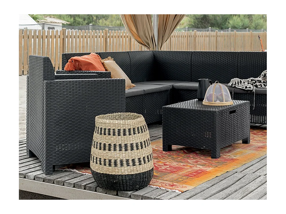 Conjunto de salón exterior Dcorre, Conjunto de jardín con cojines, Conjunto de salón interior efecto ratán, 100% Made in Italy, Antracita