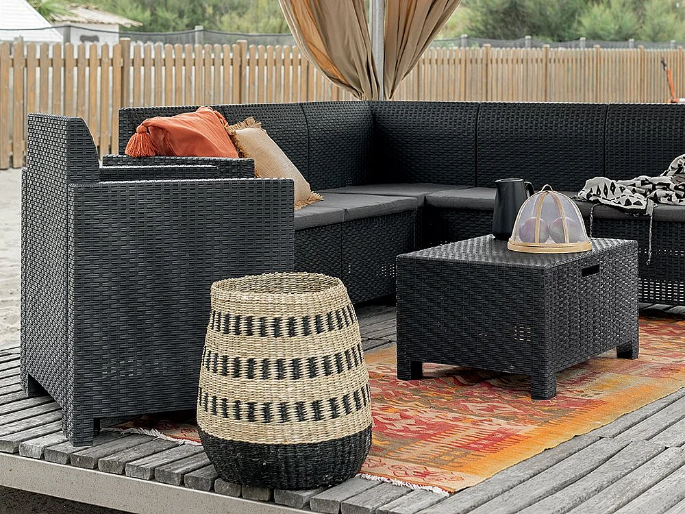 Ensemble de salon d'extérieur Dcorre, Ensemble de jardin avec coussins, Ensemble de salon d'intérieur effet rotin, 100% Made in Italy, Anthracite