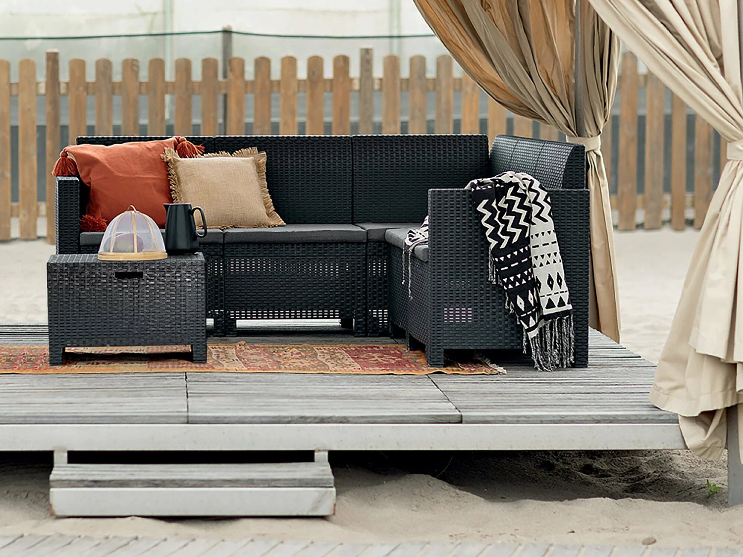 Ensemble de salon d'extérieur Dcorre, Ensemble de jardin avec coussins, Ensemble de salon d'intérieur effet rotin, 100% Made in Italy, Anthracite