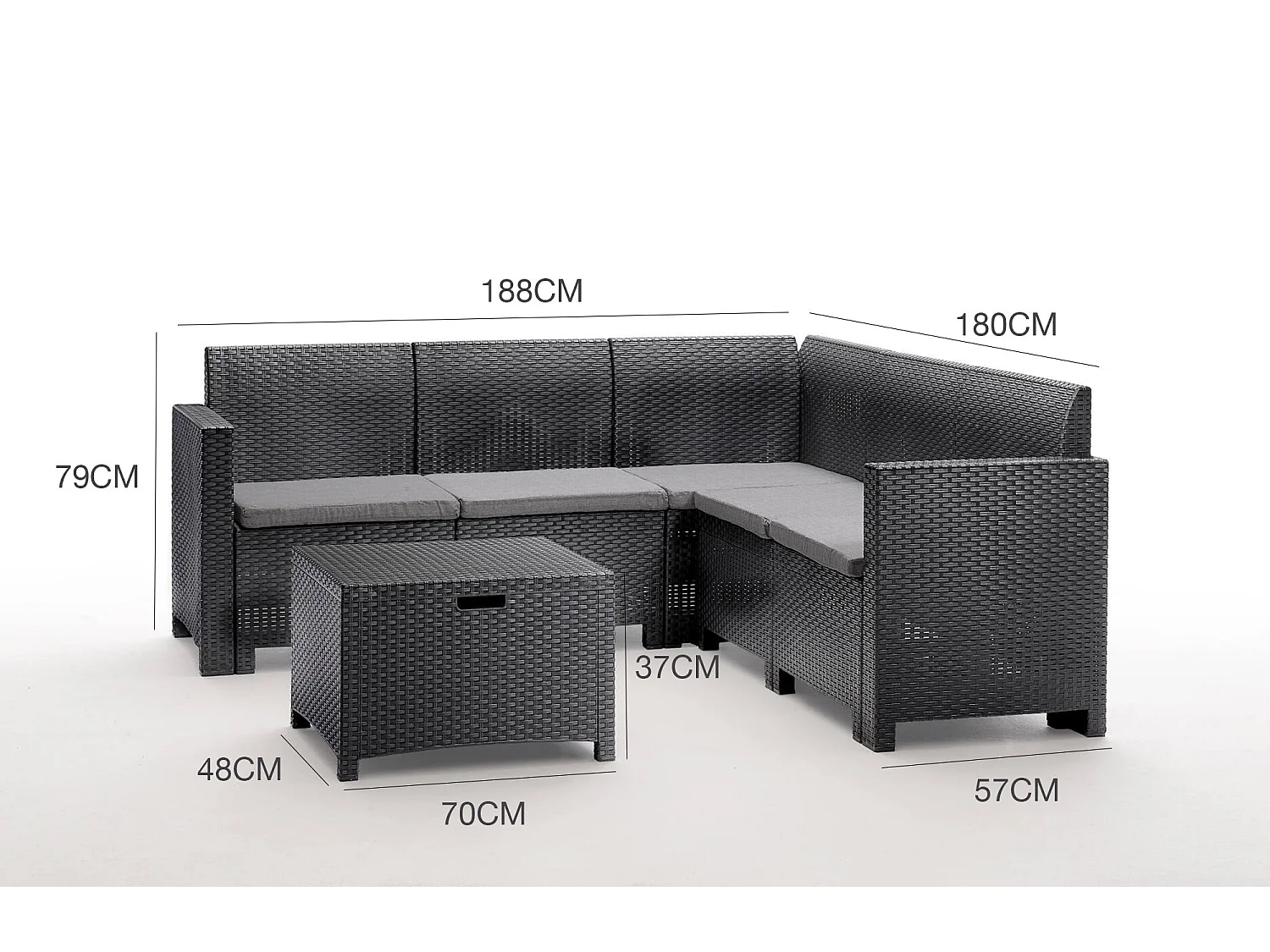 Ensemble de salon d'extérieur Dcorre, Ensemble de jardin avec coussins, Ensemble de salon d'intérieur effet rotin, 100% Made in Italy, Anthracite