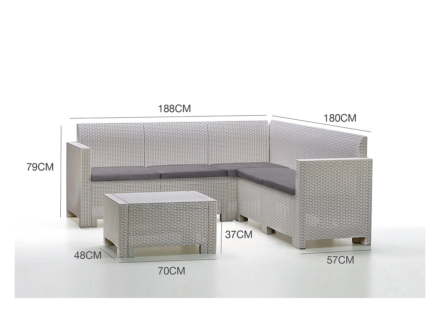 Lounge-Set für den AuÃŸenbereich Dcorre, Gartenset mit Kissen, Lounge-Set für den Innenbereich in Rattan-Optik, 100 % Made in Italy, WeiÃŸ