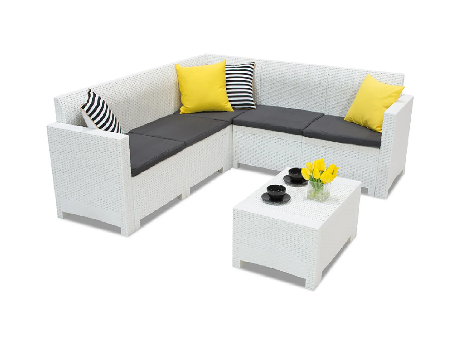 Lounge-Set für den AuÃŸenbereich Dcorre, Gartenset mit Kissen, Lounge-Set für den Innenbereich in Rattan-Optik, 100 % Made in Italy, WeiÃŸ