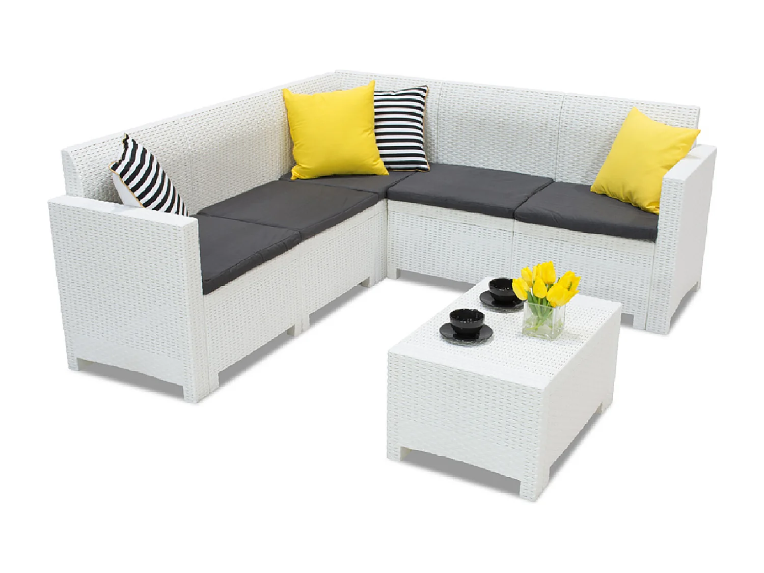 Dcorre outdoor loungeset, Tuinset met kussens, Rotan effect loungeset voor binnen en buiten, 100% Made in Italy, Wit