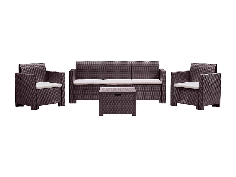 Dmuh buitenloungeset, Tuinset met kussens, Loungeset voor binnen en buiten met rotaneffect, 100% Made in Italy, Bruin