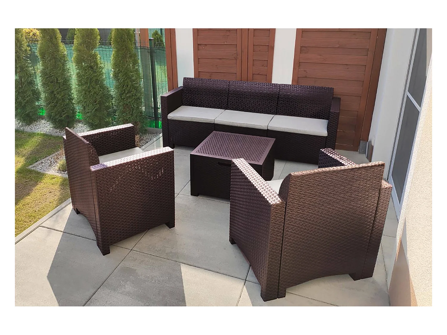 Dmuh buitenloungeset, Tuinset met kussens, Loungeset voor binnen en buiten met rotaneffect, 100% Made in Italy, Bruin