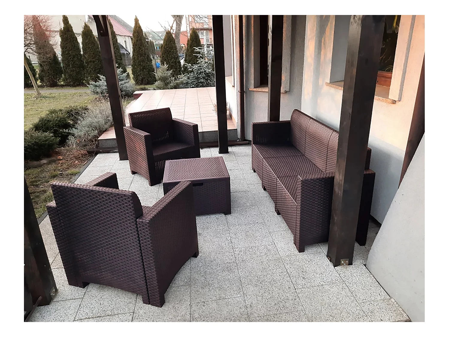 Dmuh buitenloungeset, Tuinset met kussens, Loungeset voor binnen en buiten met rotaneffect, 100% Made in Italy, Bruin