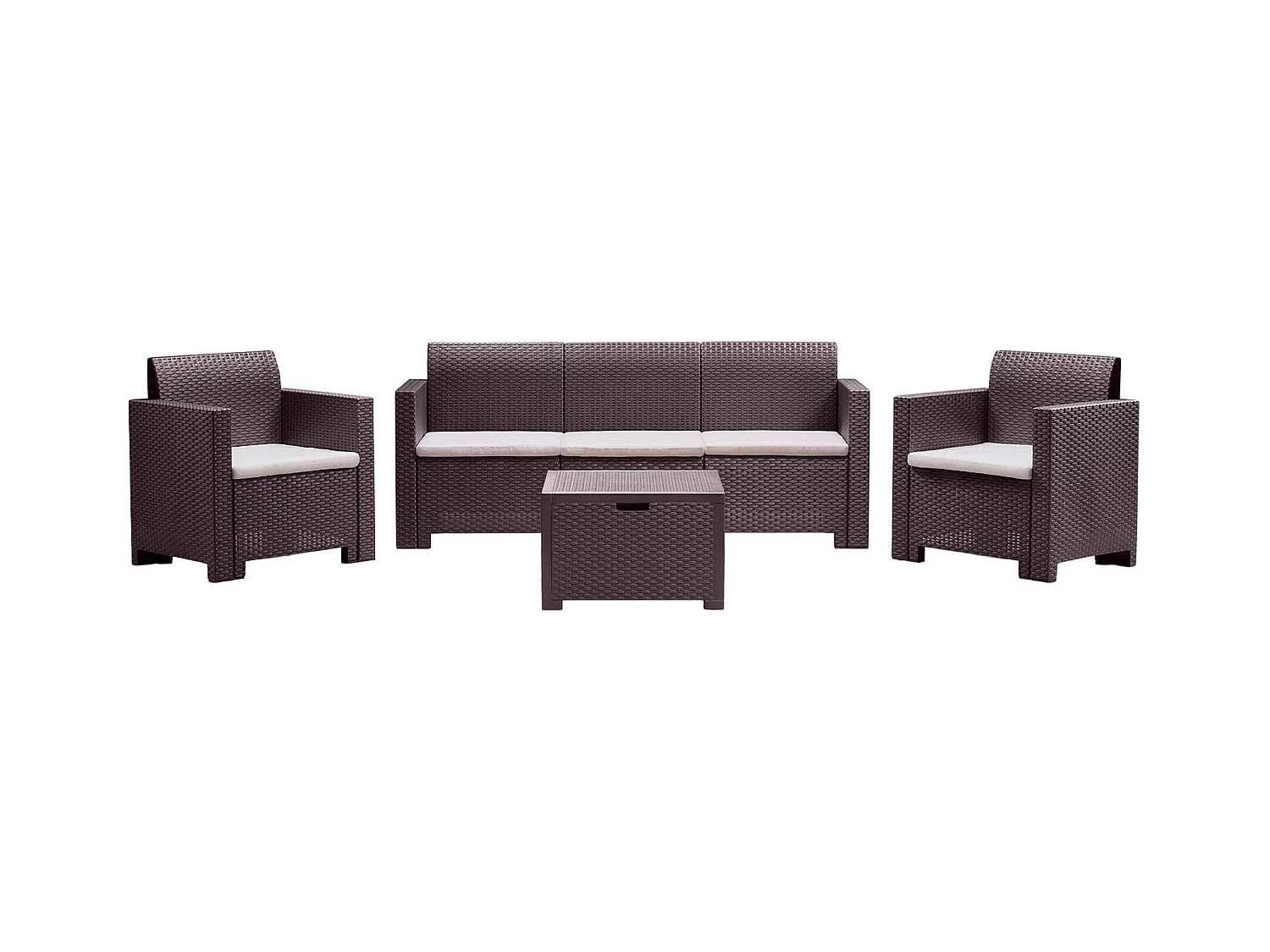 Dmuh buitenloungeset, Tuinset met kussens, Loungeset voor binnen en buiten met rotaneffect, 100% Made in Italy, Bruin