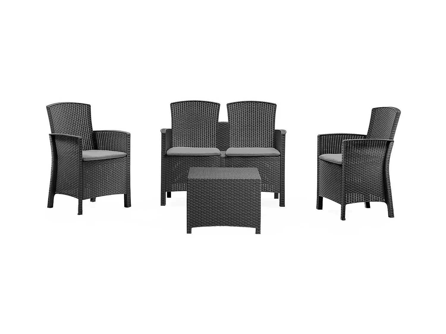 Ensemble de salon d'extérieur Dmorat, Salon de jardin avec coussins, Salon d'intérieur effet rotin, 100% Made in Italy, Anthracite