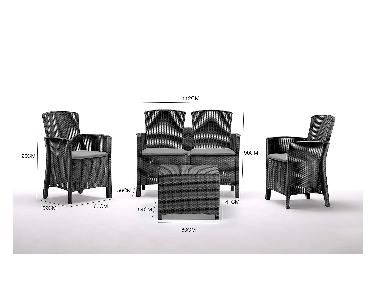 Ensemble de salon d'extérieur Dmorat, Salon de jardin avec coussins, Salon d'intérieur effet rotin, 100% Made in Italy, Anthracite