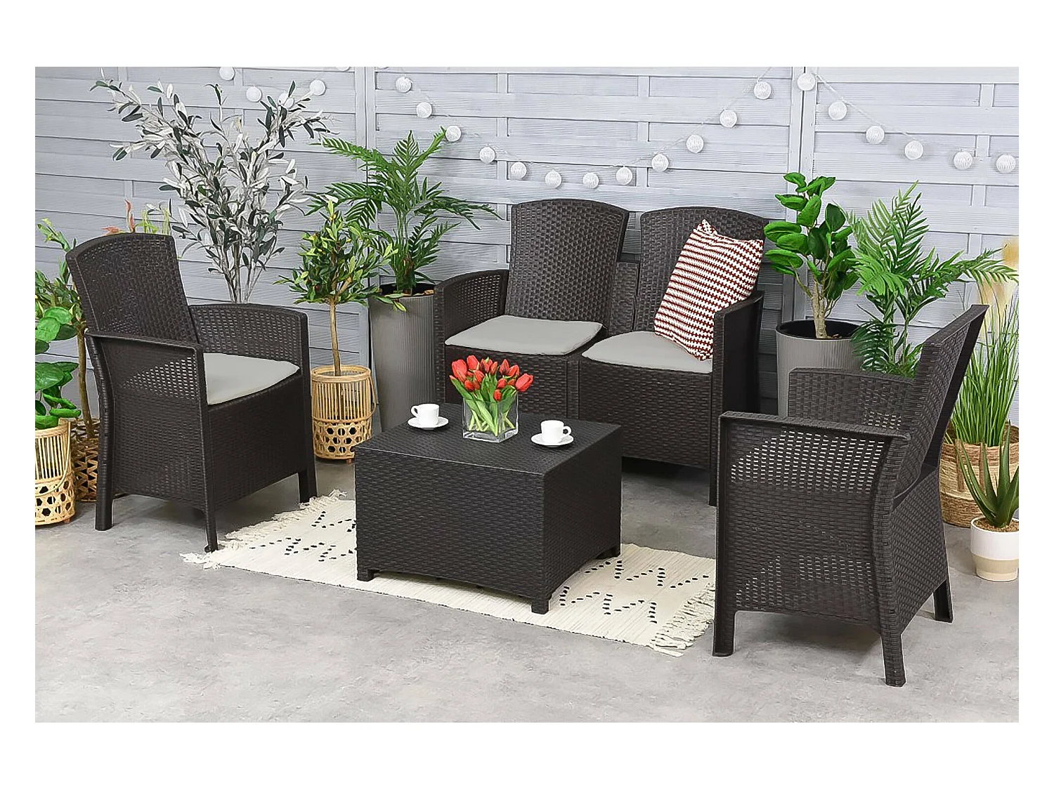 Lounge-Set für den AuÃŸenbereich Dmorat, Gartenmöbel-Set mit Kissen, Lounge-Set für den Innenbereich in Rattan-Optik, 100 % Made in Italy, Anthrazit