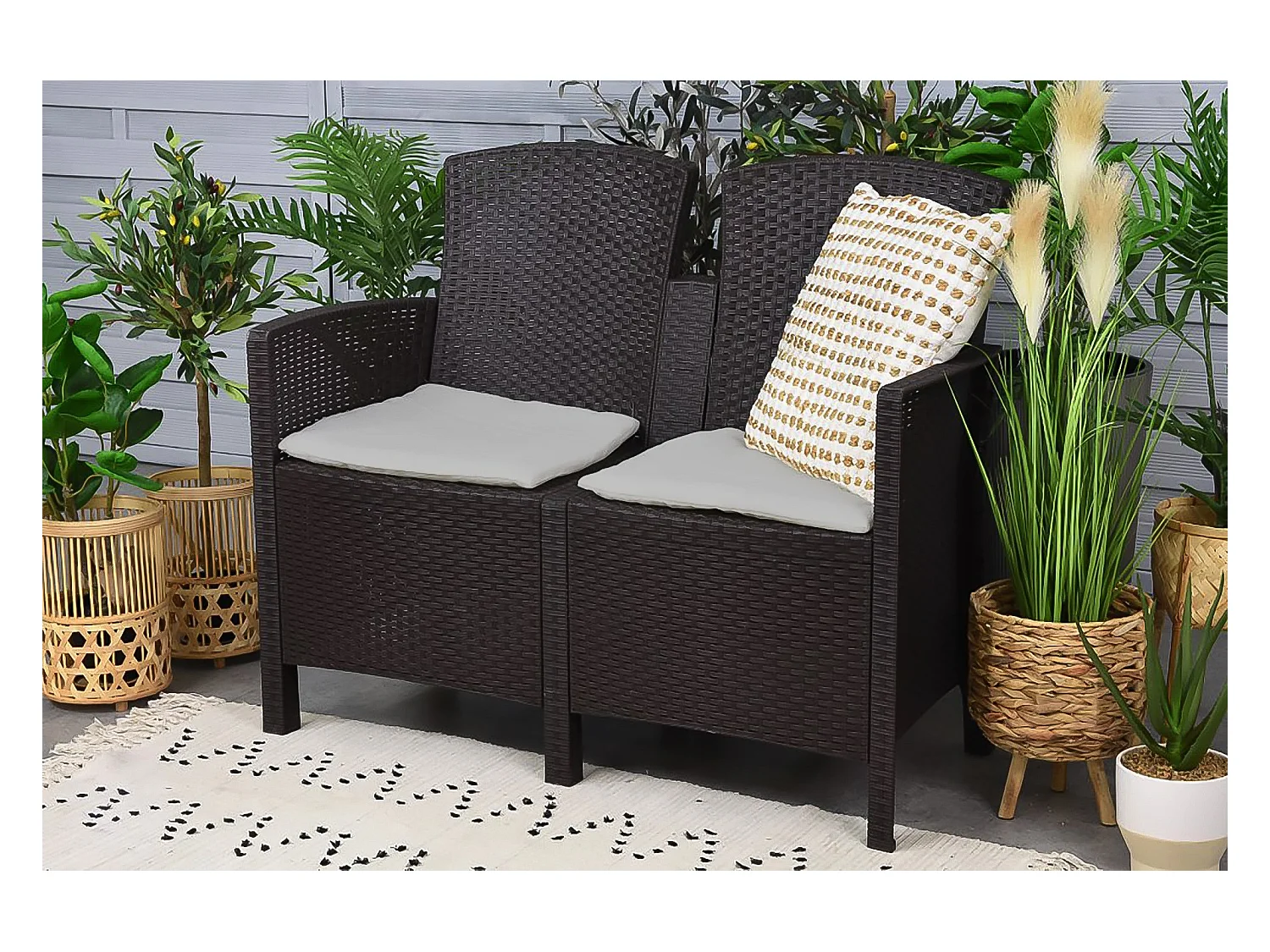 Lounge-Set für den AuÃŸenbereich Dmorat, Gartenmöbel-Set mit Kissen, Lounge-Set für den Innenbereich in Rattan-Optik, 100 % Made in Italy, Anthrazit