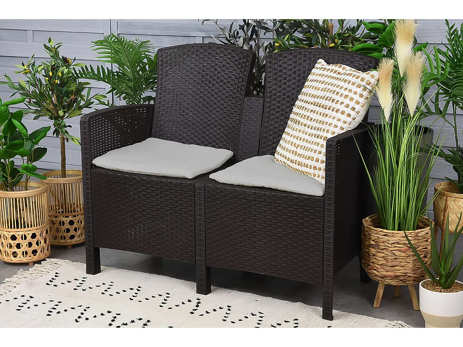 Ensemble de salon d'extérieur Dmorat, Salon de jardin avec coussins, Salon d'intérieur effet rotin, 100% Made in Italy, Anthracite