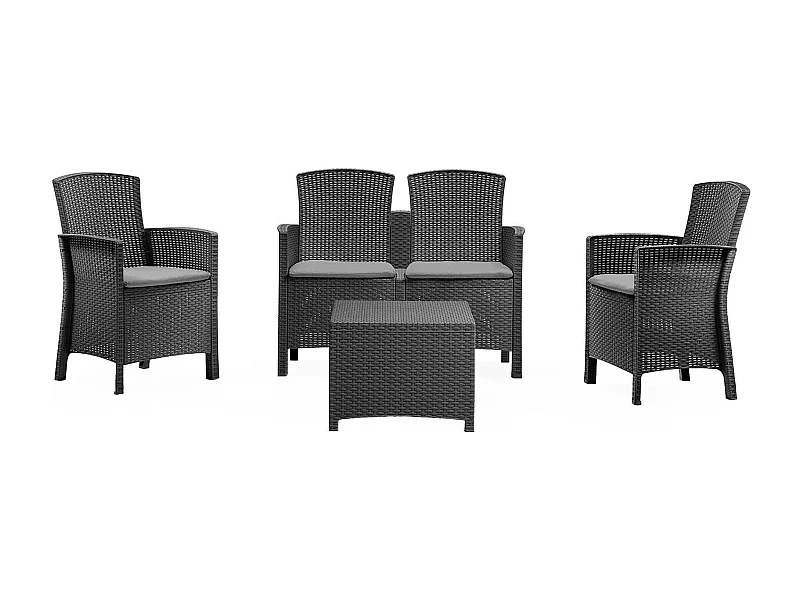 Conjunto de salón exterior Dmorat, Conjunto de jardín con cojines, Conjunto de salón interior efecto ratán, 100% Made in Italy, Antracita