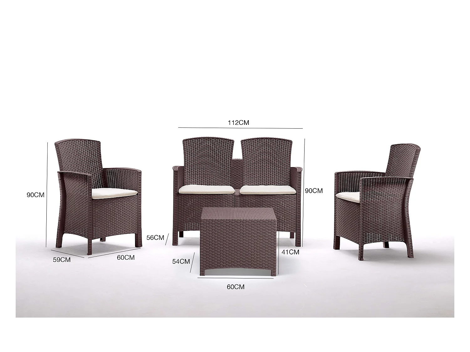 Lounge-Set für den AuÃŸenbereich Dmorat, Gartenmöbel-Set mit Kissen, Sitzbereich für den Innenbereich in Rattan-Optik, 100 % Made in Italy, Braun