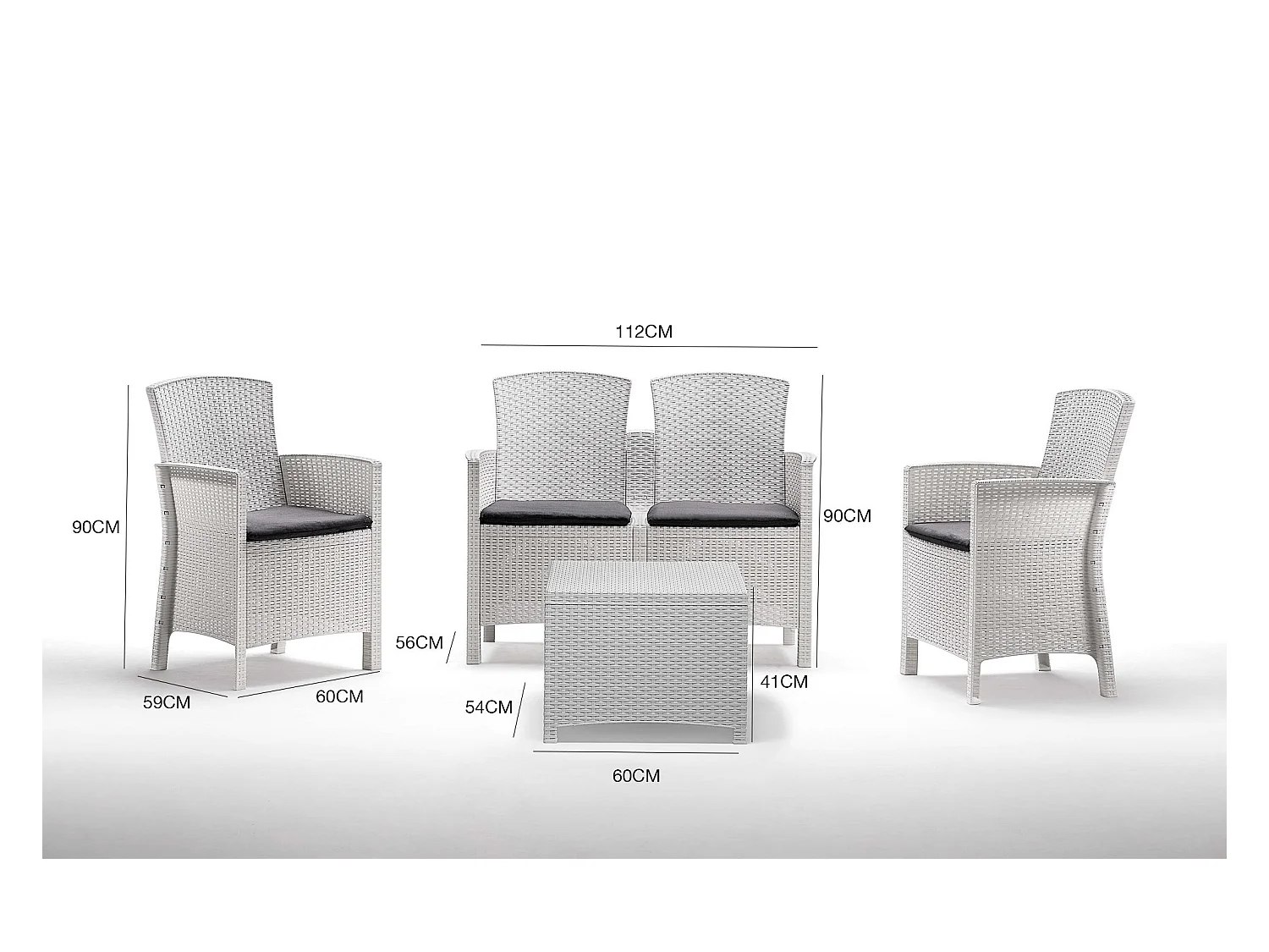 Lounge-Set für den AuÃŸenbereich Dmorat, Gartenset mit Kissen, Lounge-Set für den Innenbereich in Rattan-Optik, 100 % Made in Italy, WeiÃŸ