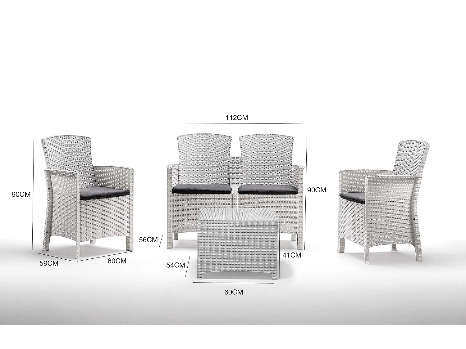 Ensemble de salon d'extérieur Dmorat, Salon de jardin avec coussins, Salon d'intérieur effet rotin, 100% Made in Italy, Blanc