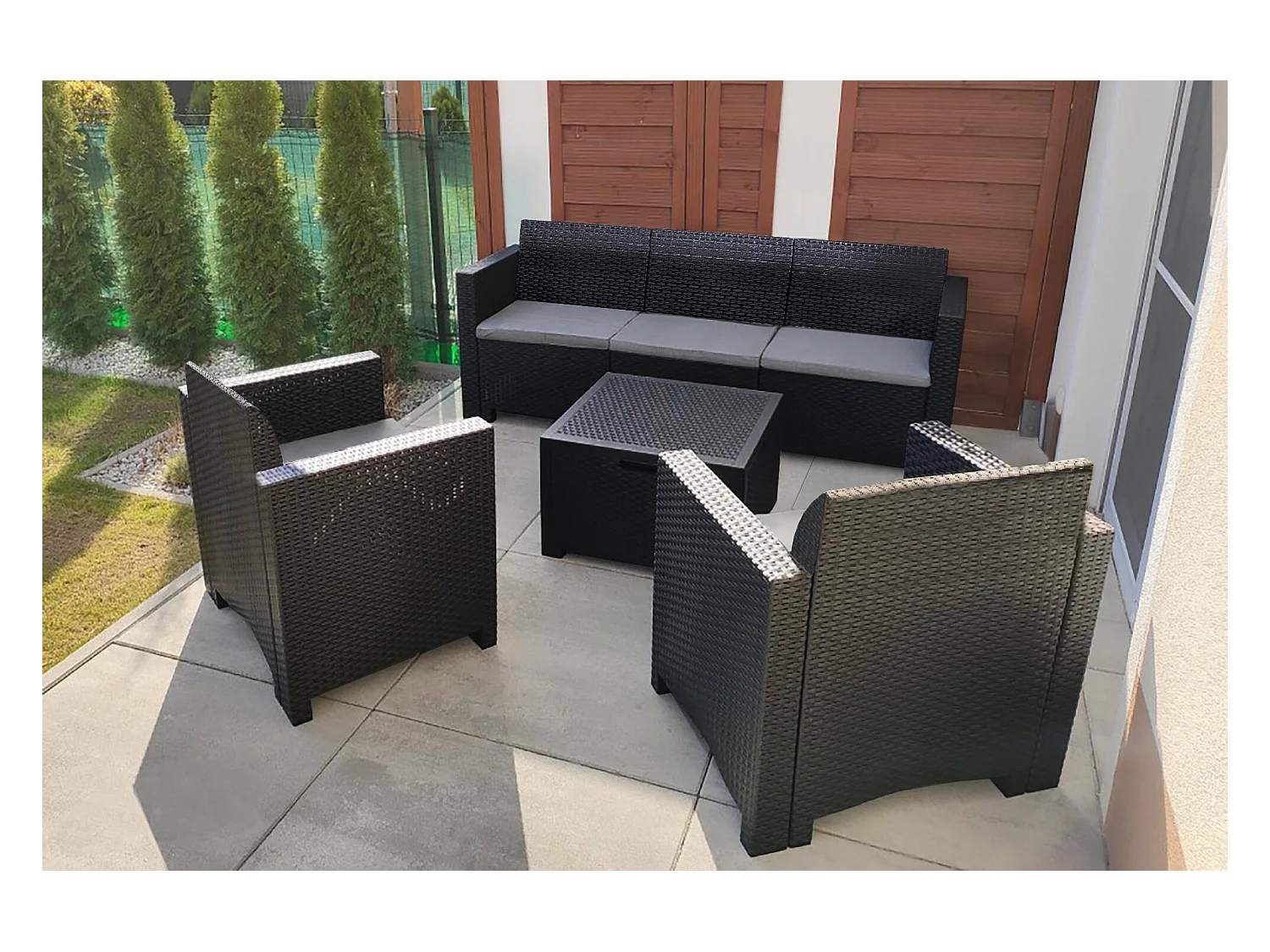 Lounge-Set für den AuÃŸenbereich Dmuh, Gartenmöbel-Set mit Kissen, Sitzbereich für den Innenbereich in Rattan-Optik, 100 % Made in Italy, Anthrazit