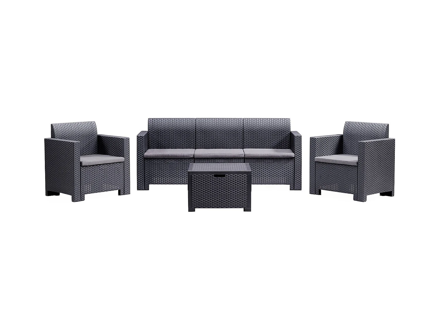 Dmuh buitenloungeset, Tuinset met kussens, Loungeset voor binnen en buiten met rotaneffect, 100% Made in Italy, Antraciet
