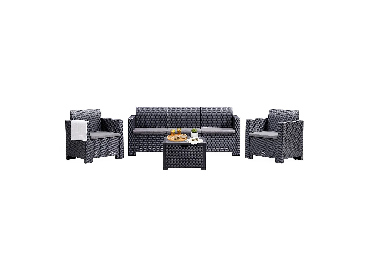 Ensemble de salon d'extérieur Dmuh, Salon de jardin avec coussins, Salon d'intérieur effet rotin, 100% Made in Italy, Anthracite