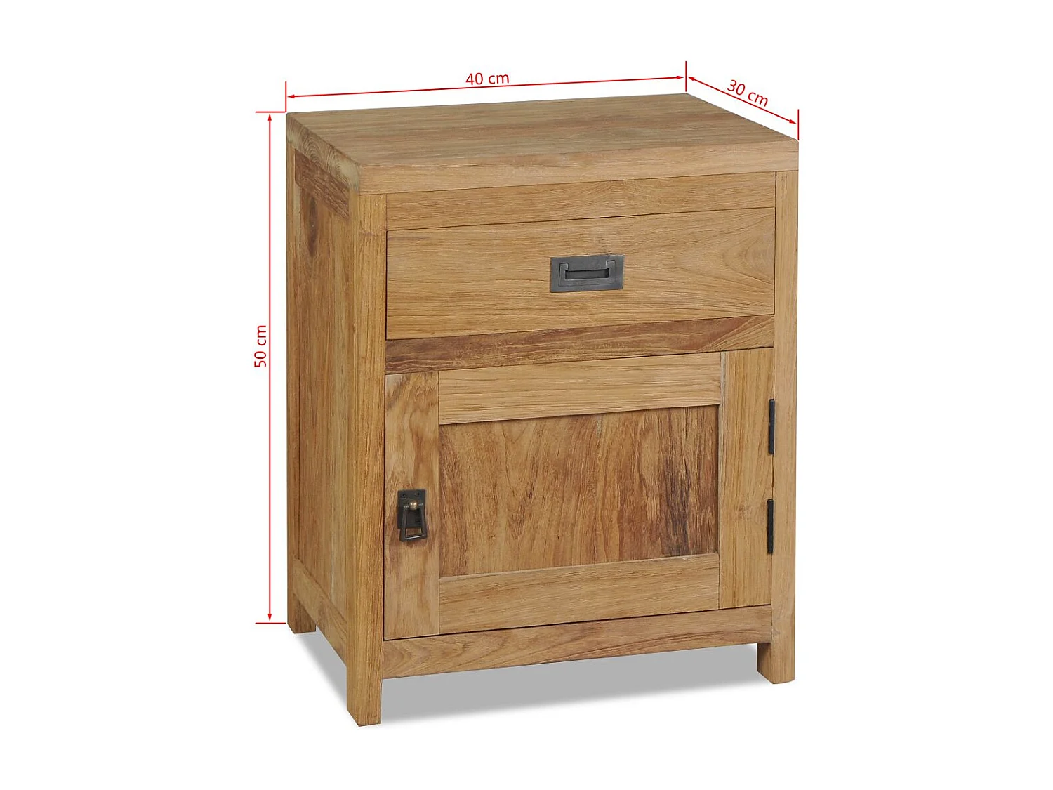 Mesita de noche cómoda mueble de dormitorio teca maciza 40 x 30 x 50 cm beige 1402123