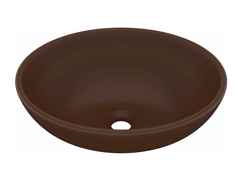 Lavabo ovalado de lujo sobre encimera, lavabo, baño, cocina, interior de casa, 40 x 33 cm, cerámica marrón oscuro mate 02_0002671