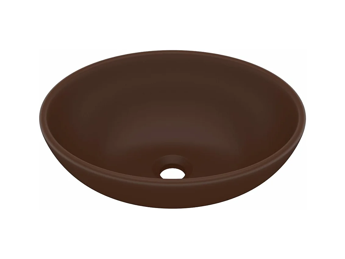 Lavabo ovalado de lujo sobre encimera, lavabo, baño, cocina, interior de casa, 40 x 33 cm, cerámica marrón oscuro mate 02_0002671